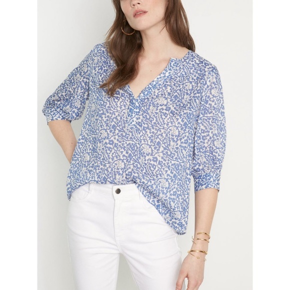 Maison 123 Paris Loana Blue White Floral Metallic Blouse Top Size XL - Picture 1 of 16